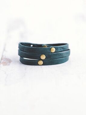 Giving Bracelets Brass Triple Warrior Wrap Leather Bracelet & Silver Peace Maker